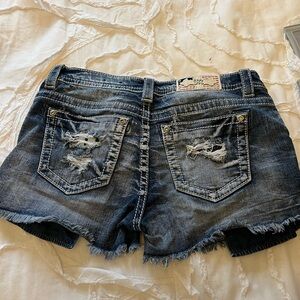 Miss Me Distressed Women's Denim Shorts - Dark Blue